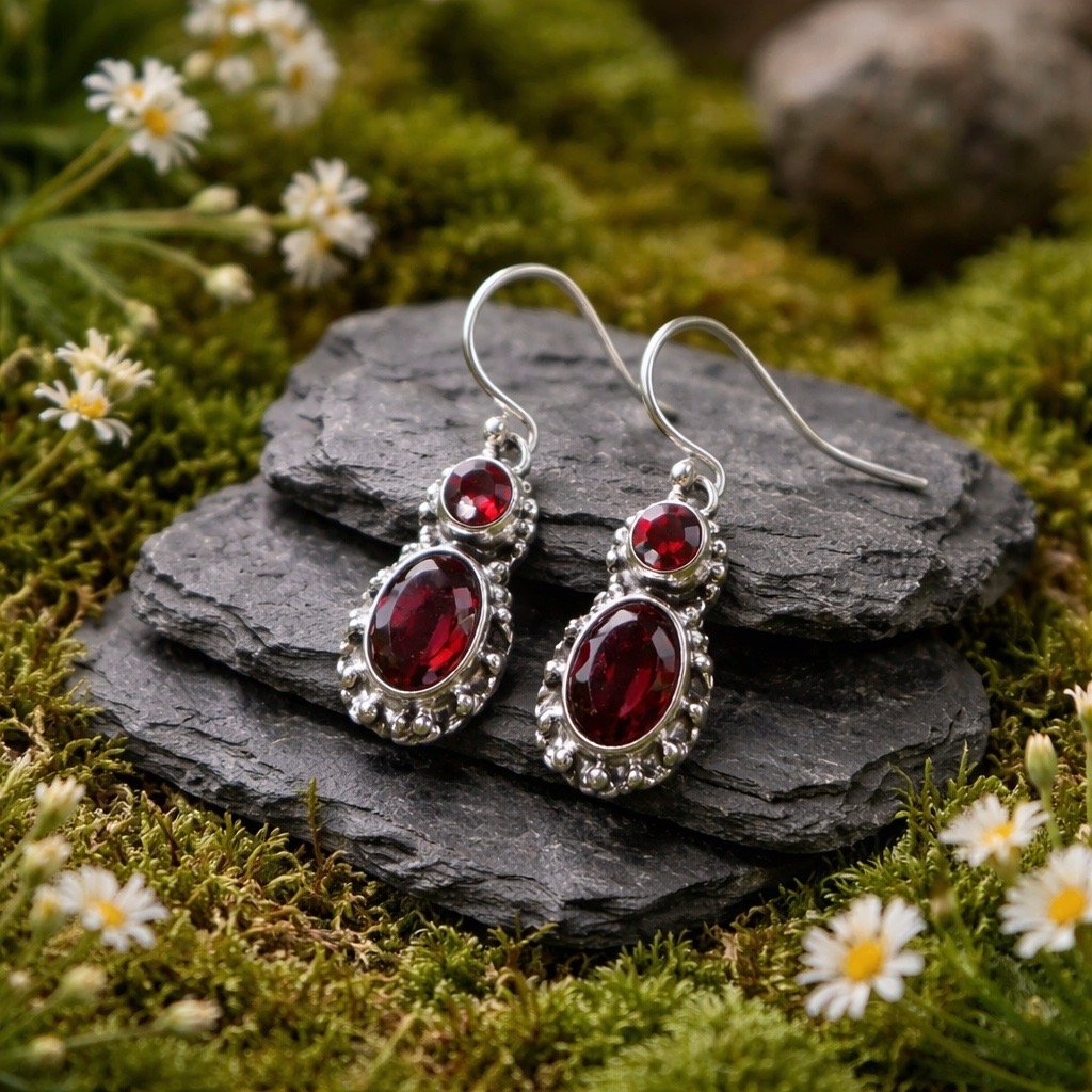 Boucle d'oreille et calcédoine BOGRNT1