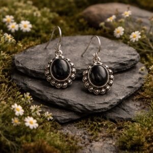 Boucle d&rsquo;oreille et obsidienne BOOBDN1