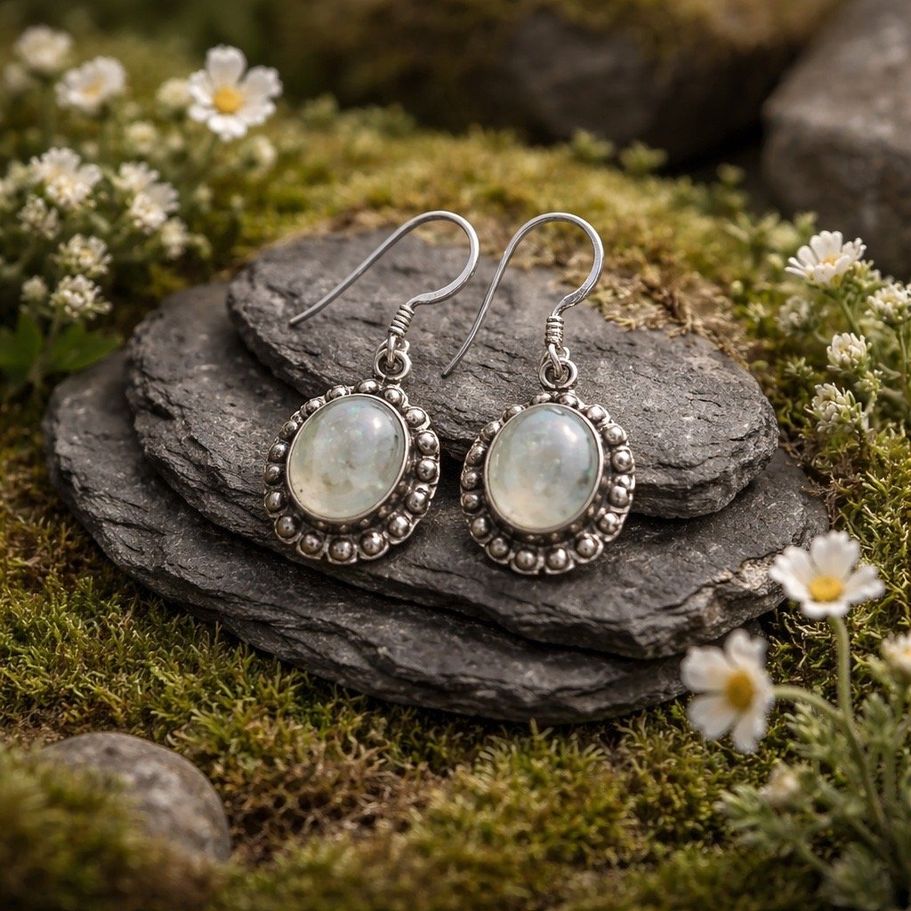 Boucle d'oreille et pierre de lune BOPDLNE4