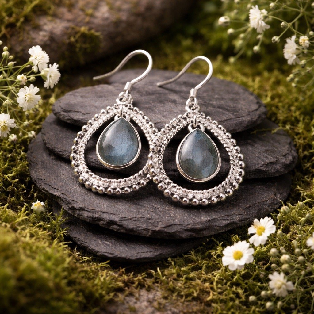 Boucle d'oreille argent et labradorite BOLABRA2
